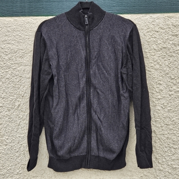 Oscar de la Renta charcoal gray colorblock mockneck full zip cardigan large - Picture 1 of 5